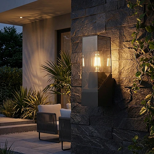 فانوس جداري اسود مع رمادي E27 مفرد