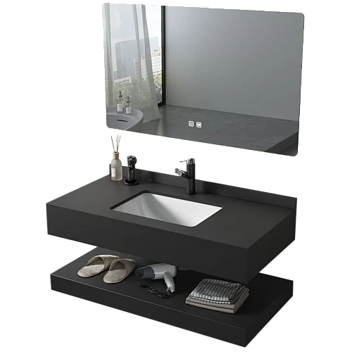 مغسلة سيراميك دورين اسود مطفي مع مراية ليد 3 قطع مقاس 100*50 سم