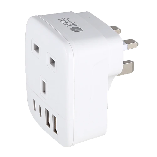 توصيلة قابس جداري افياش ثلاثي مفرد مع مدخل USB + 2 Type-C توفل