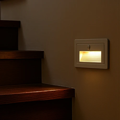 كشاف درج مستطيل ابيض دفن مزود بحساس حركة لون الانارة اصفر 3 واط