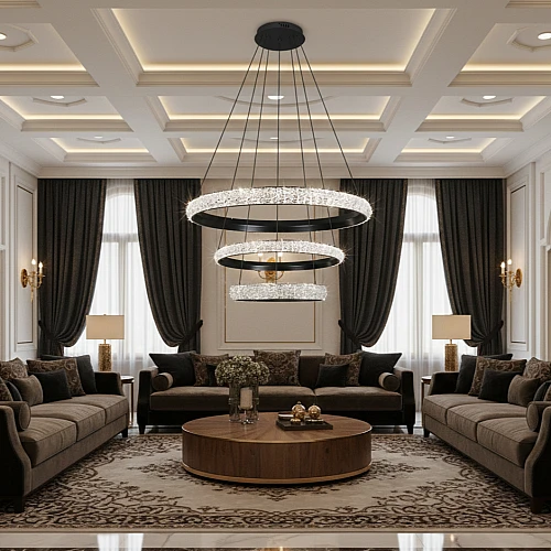 نجف مودرن اسود لون الانارة اصفر400 لون الانارة 600 لون الانارة 800 75 واط