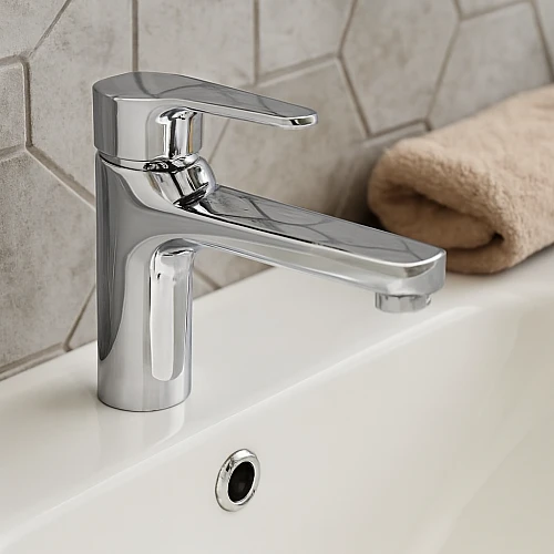 خلاط مغسلة قصير بيضاوي كروم مع ليات و هراب