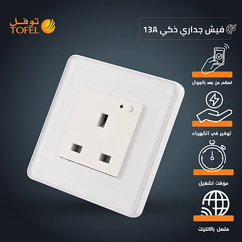فيش جداري 13 امبير ذكي تحكم عن بعد WiFi سهل الاستخدام يعمل باللمس تحكم بالجوال متوافق مع اليكسا وجوجل هوم توفل