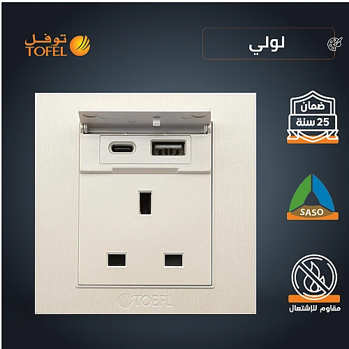 فيش ثلاثي مع منفذ يو اس بي USB مع تايب سي TYPE-C لون لولي فاخر توفل