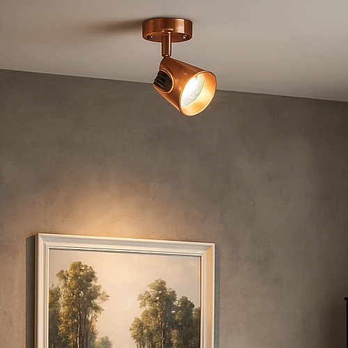 كشاف موجهة ثابت لون نحاسي لون الانارة اصفر قاعدة متحرك 7 واط