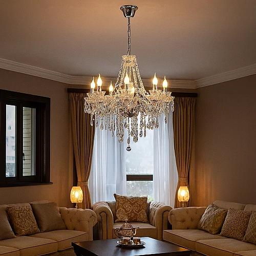 نجف مودرن شمعدان فضي مع شفاف E14*8