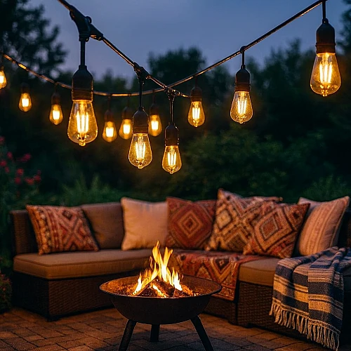 عقود لمبات اناره بلمسة فنية وفاخرة للمناسبات طول 25 متر اسود 1 لمبة لكل متر 25 لمبة قاعدة E27 المطور (إمكانية توصيل عدة عقود ببعضها)