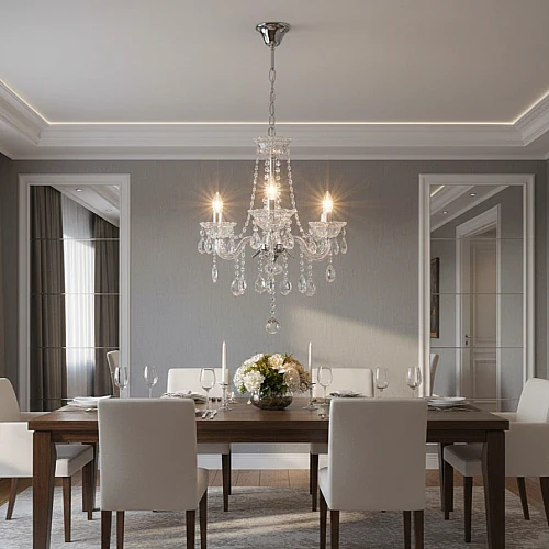 نجف مودرن شمعدان فضي مع شفاف E14*3