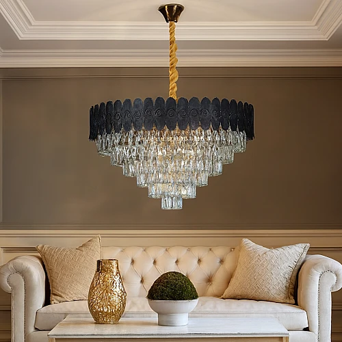 نجف مودرن اسود مع ذهبي E14*15L قطر 800 ملم