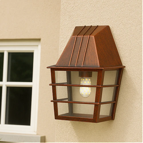 مصباح جداري خارجي لطش كوخ احمر زجاج شفاف مفرد قاعدة E27