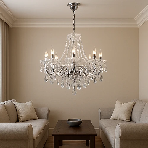 نجف مودرن شمعدان فضي مع شفاف E14*8