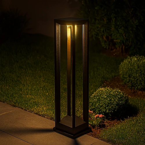 عامود حديقة مربع مجوف خارجي اسود لون الانارة اصفر LED مقاس 80 سم 