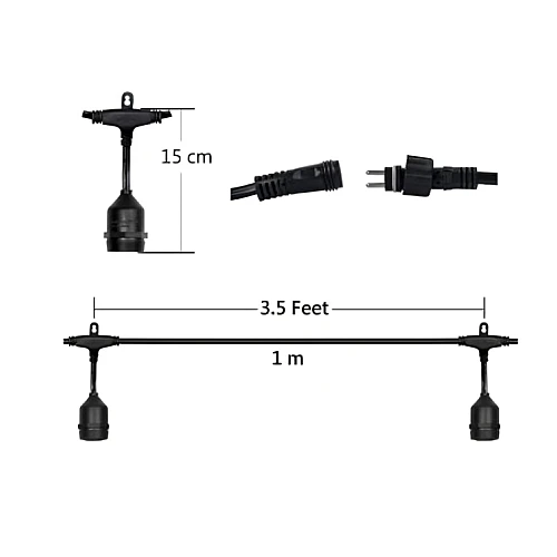  صورة منتج عقود لمبات للأفراح والمناسبات طول 10 متر اسود نزول 15 سم و 1 لمبة لكل متر 10 لمبات E27 موديل HU2333/10M/10/PROE27