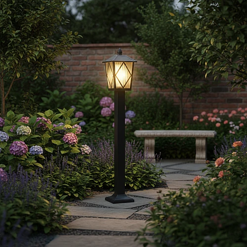 فانوس حديقة مفرد طول 1 متر غطاء لون اسود