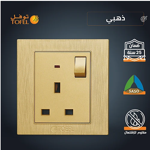 فيش ثلاثي مع مفتاح 13 امبير لون ذهبي هادئ توفل
