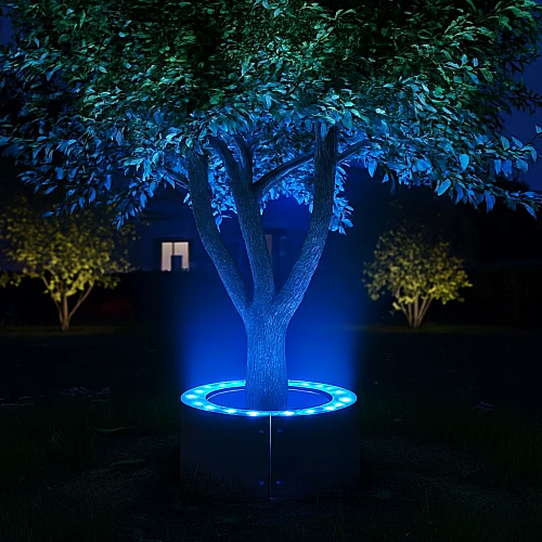 كشاف خارجي شجر دائري قطعتين لون الانارة ازرق قطر من الداخل 21 سم واجمالي القطر 29 سم