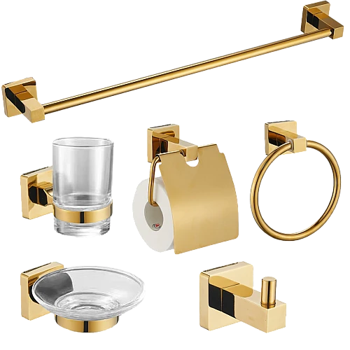 طقم اكسسوار قواعد مربع ستانلس ستيل 201 ذهبي مطفي