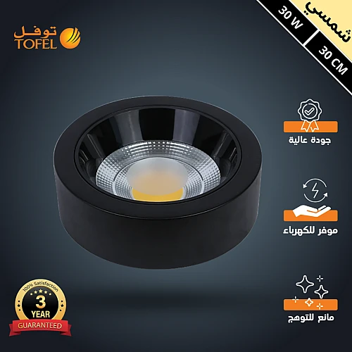 كشاف لطش COB مانع للتوهج اسود لون الانارة شمسي كريمي 30 سم 30 واط توفل