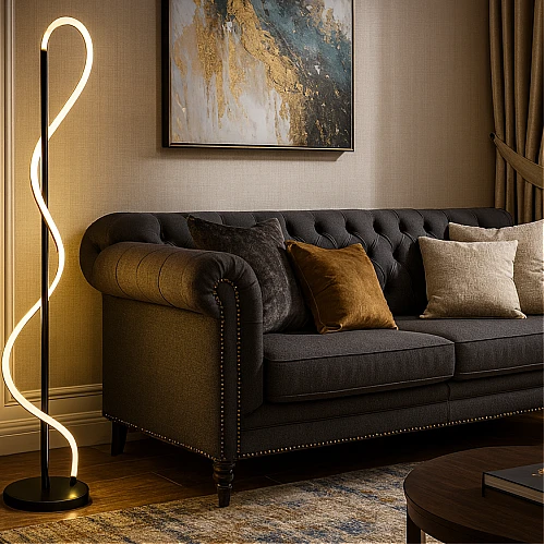 ابجورة ارضية مودرن اسود لون الانارة اصفر 30 واط مقاس 1500 ملم