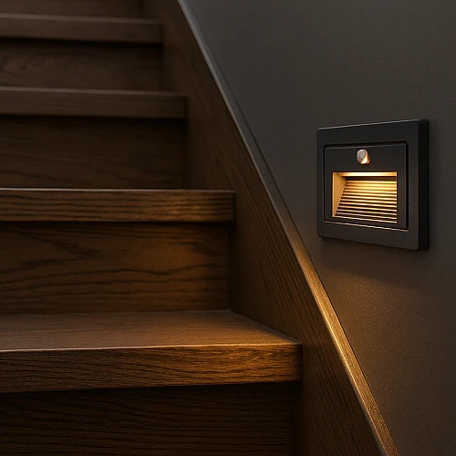 كشاف درج مستطيل رمادي دفن مع حساس حركة لون الانارة اصفر 3 واط