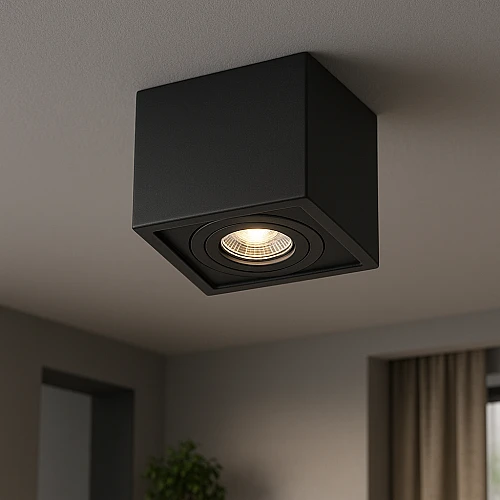 جرم سلندر مفرد مربع اسود متحرك مانع للتوهج قاعدة لمبة GU10