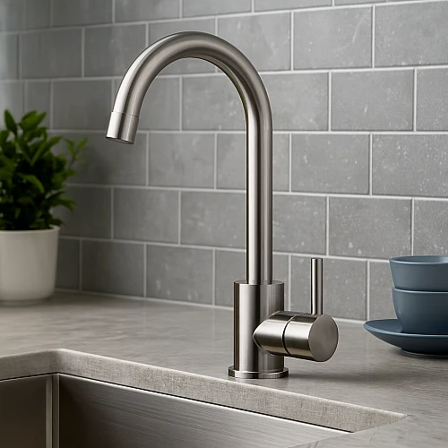 خلاط مجلى مائل ستانلس ستيل فضي مطفي مع ليات