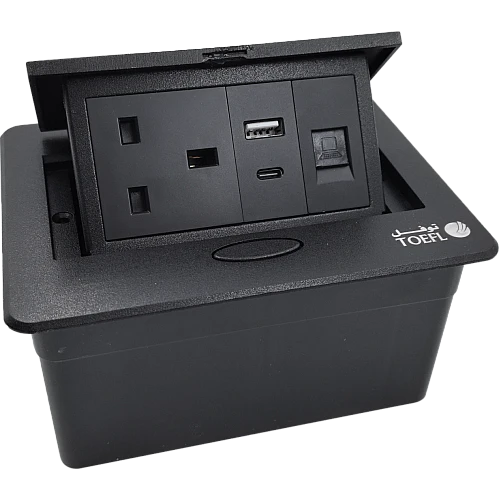 فيش ارضي ثلاثي USB + TYEP-C مع فيش كمبيوتر لون اسود حجري توفل
