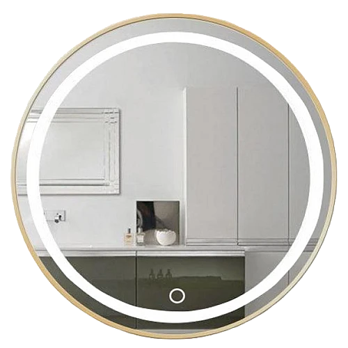 مراية دائري 60*60 فريم المنيوم ذهبي ليد 3 اضاءات (تُضاف رسوم الأوزان الثقيلة) + (هذا المنتج متاح داخل مدينة جدة فقط)