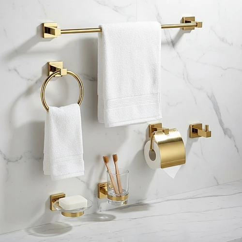 طقم اكسسوار قواعد مربع ستانلس ستيل 201 ذهبي مطفي