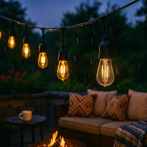 سلك هولدر عقد طول 50 متر اسود نزول 15 سم و 1 لمبة لكل متر مجموع 50 لمبات E27 المطور (إمكانية توصيل عدة عقود ببعضها)