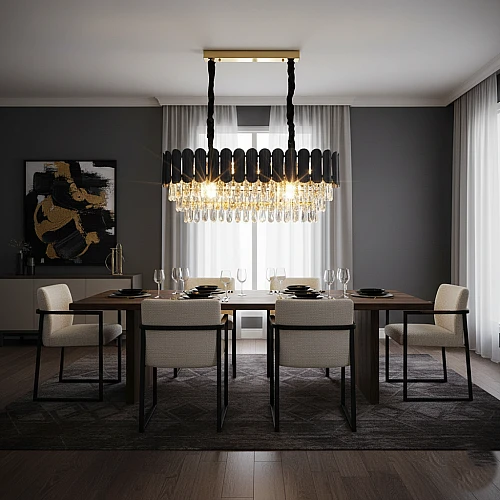 نجف مودرن غطاء اسود مع ذهبي قطر 80 سم E14*15