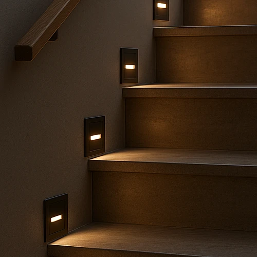 اضاءة درج ولمبة درج بإضاءة مميزه شكل مربع اسود لون الانارة اصفر 3 واط