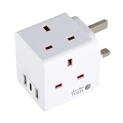 صورة توصيلة كهرباء جدارية مكعب توفل بيضاء بمنافذ يو اس بي