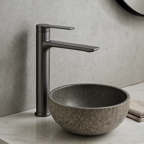 خلاط مغسلة طويل رمادي مع ليات