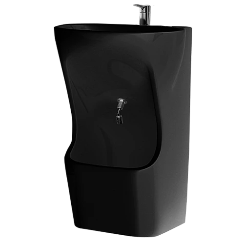 مغسلة وضوء مزدوجة سوداء من السيراميك مع خلاط مياه