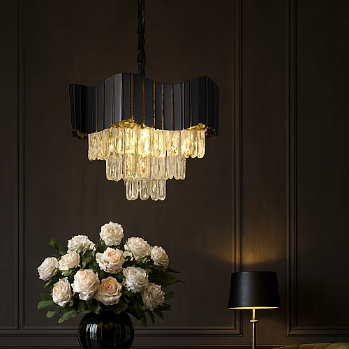 نجف مودرن غطاء اسود مع ذهبي E14*5L قطر 400 ملم