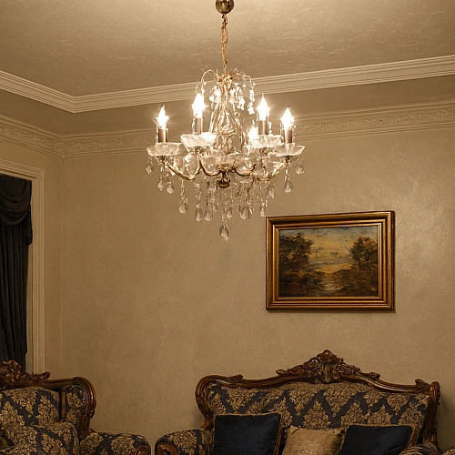 نجف مودرن بتصميم كلاسيكي نوع شمعدان مع كرستالات متلألئ ذهبي + فضي لمبة قاعدة E14*5 خماسي