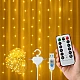  صورة منتج سلسلة مصابيح ستارة لون الاضاءة اصفر 3×3 متر مع ريموت تحكم تعمل على USB عقود 8 اوضاع للحفلات و غرف النوم و حديقة المنزل  موديل HU2443/3*3M/USB/WW