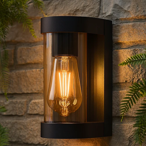 فانوس جداري اسود زجاج عسلي E27