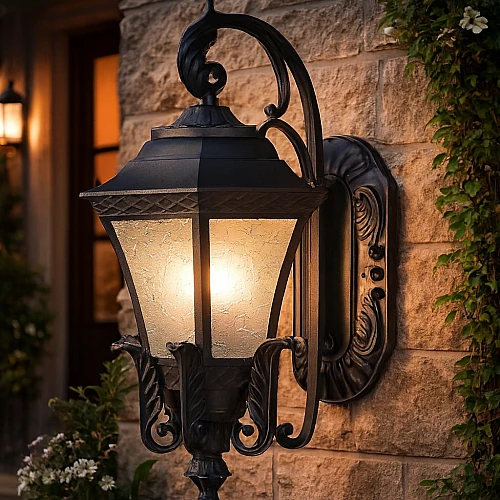 فانوس جداري وسط خارجي اسود E27