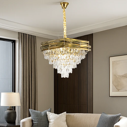 نجف شيمر معلق كريستال ذهبي مقاس 60 سم قاعدة E14 