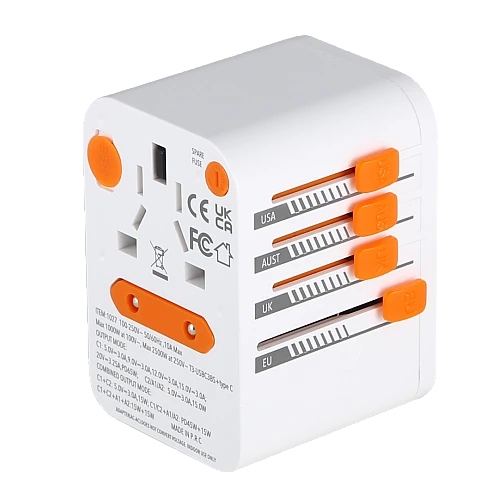 صورة منتج قسام محول سفر عالمي 100 واط دولي مع 5 منافذ شحن USB (3 USB C) منفذ عالمي للولايات المتحدة الى اوروبا والمملكة المتحدة واستراليا وايرلندا (النوع C/G/A/I)