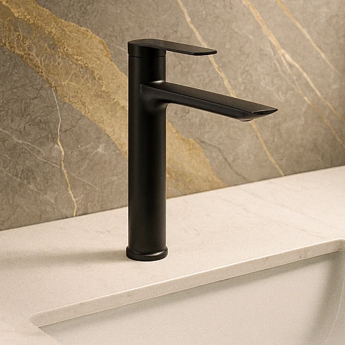 خلاط مغسلة طويل اسود مع ليات