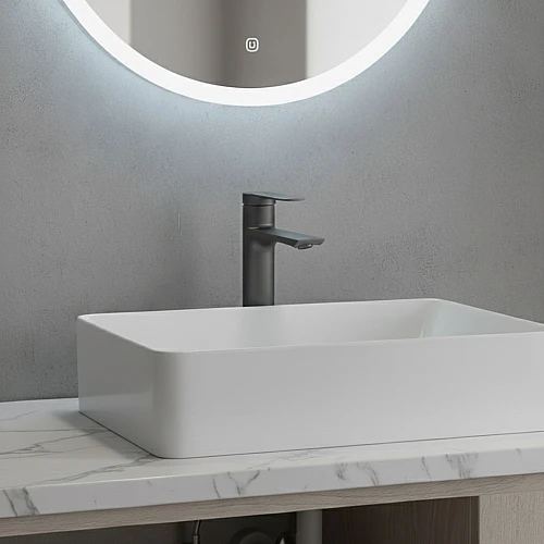 خلاط مغسلة قصير رمادي مع ليات