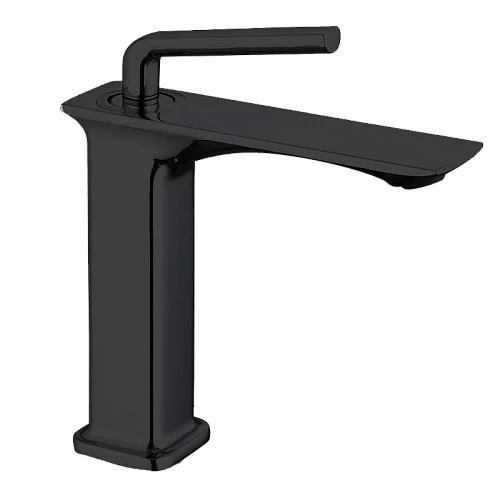 خلاط مغسلة قصير مربع راس مدور اسود مع ليات