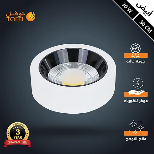 كشاف لطش COB مانع للتوهج لون الانارة ابيض 30 سم 30 واط توفل