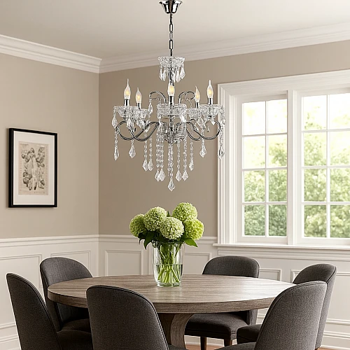 نجف مودرن شمعدان فضي مع شفاف E14*5