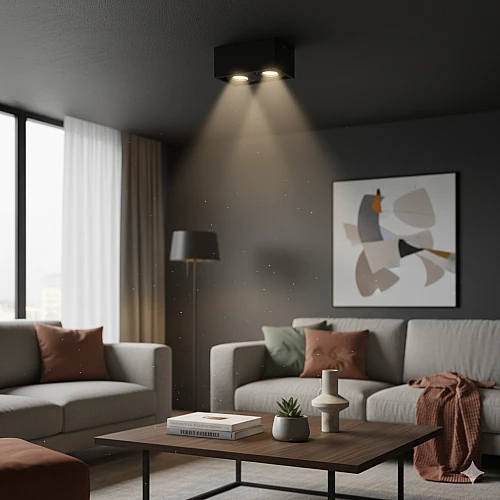  صورة منتج جرم سلندر مجوز ثنائي مستطيل اسود متحرك مانع للتوهج قاعدة لمبة GU10 موديل HU8005/2/BK+BK