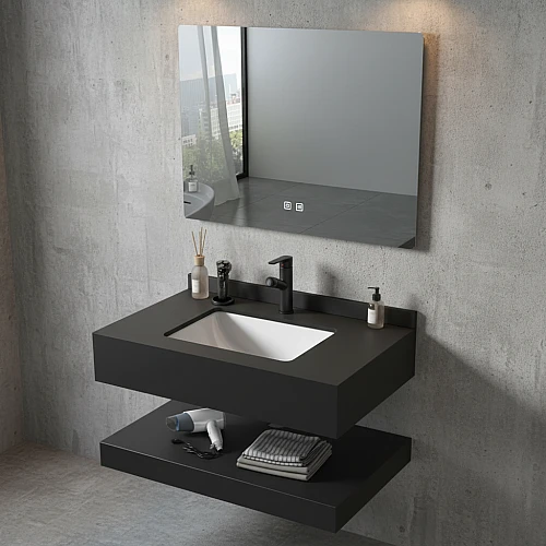 مغسلة رخام دورين اسود مطفي مع مراية ليد 3 قطع مقاس 60*50 سم (تُضاف رسوم الأوزان الثقيلة)