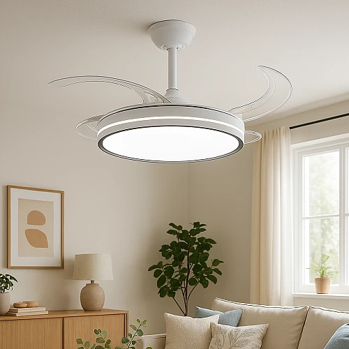 نجف مروحة ابيض لون الانارة 3اضاءات (75 واط ) قطر 50 سم